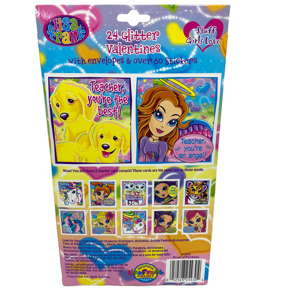 Lisa Frank Angel 90s Animal Stickers and Glitter Valetines Day Cards Pack of 24 - Picture 2 of 2